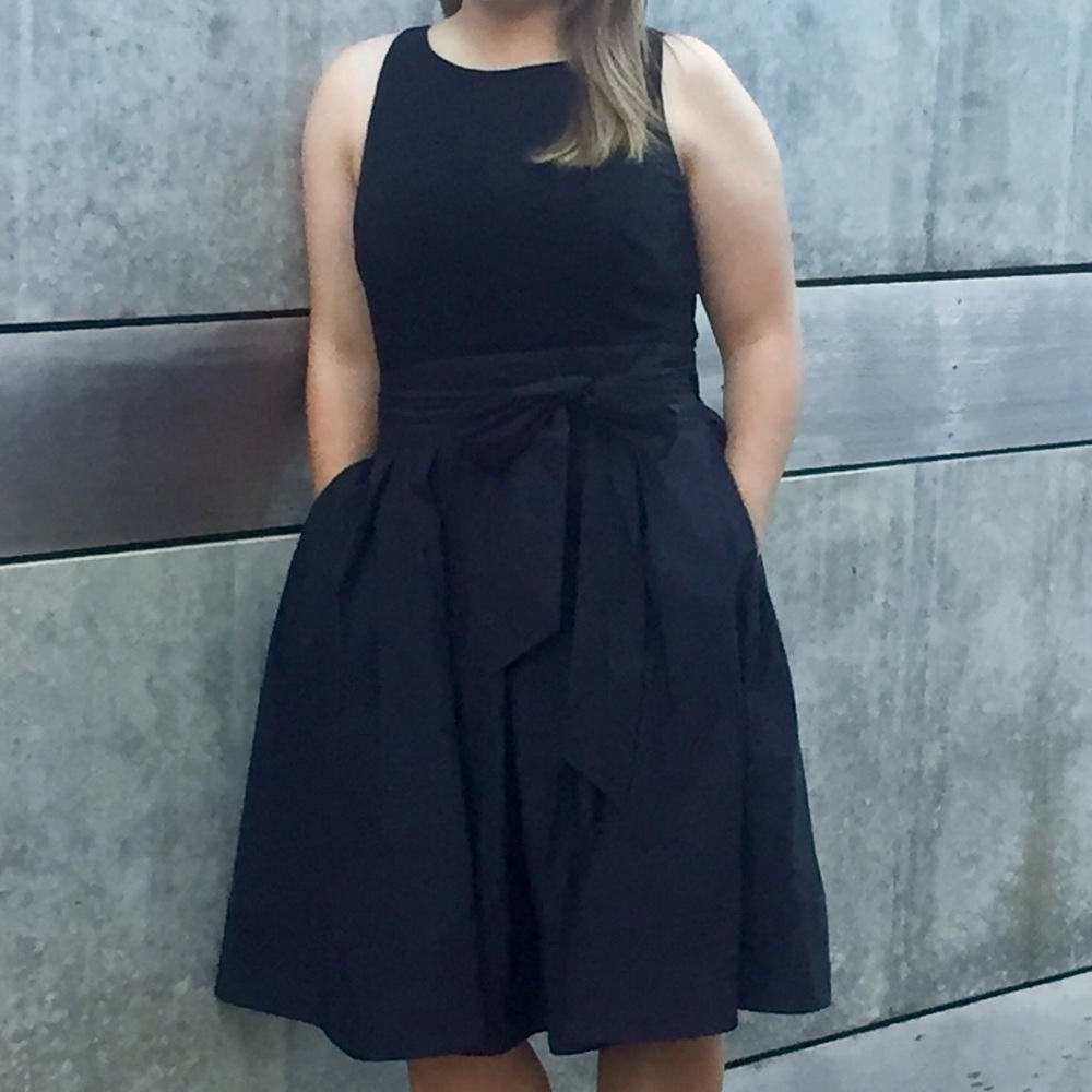 Ralph Lauren Classic Black Midi Dress with Bow Tie